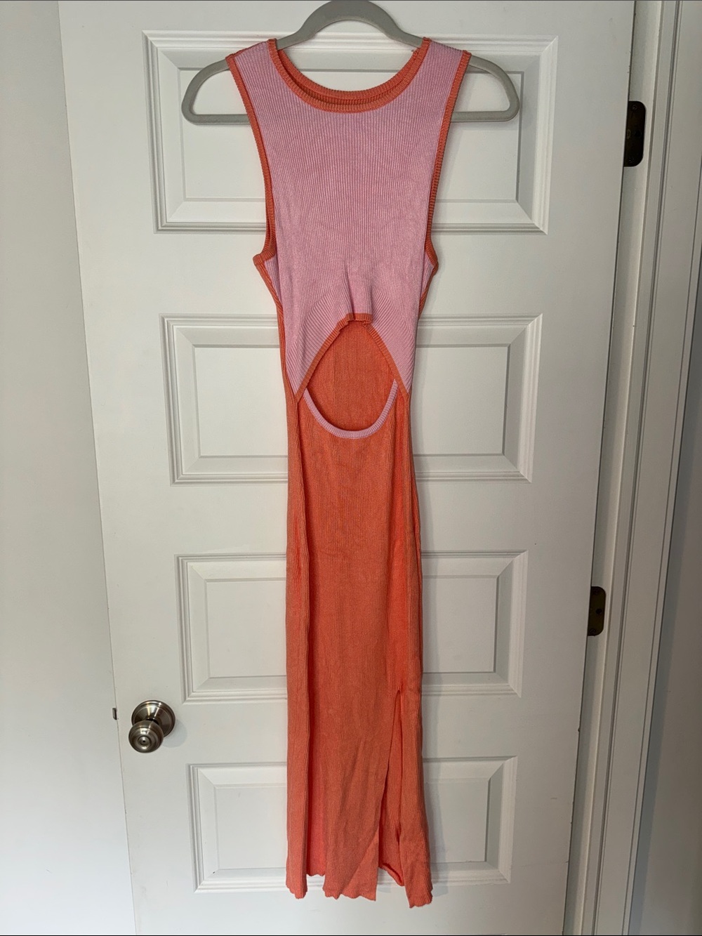 Amazon Pink and Orange Cutout Midi Dress